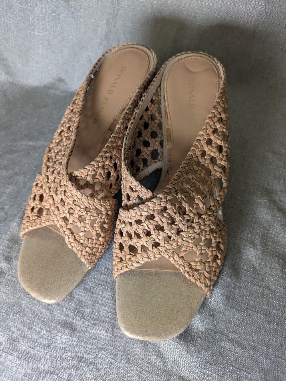 Donald Pliner Braided Cork Wedge Sandals in Natural Tan - Picture 2 of 7